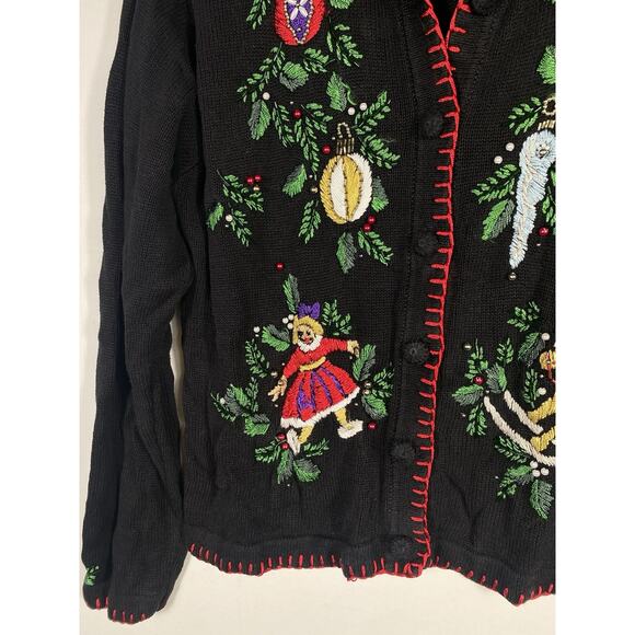 BP Design Christmas Cardigan Sweater Large Womens Vintage Embroidered Old Money - Picture 5 of 10